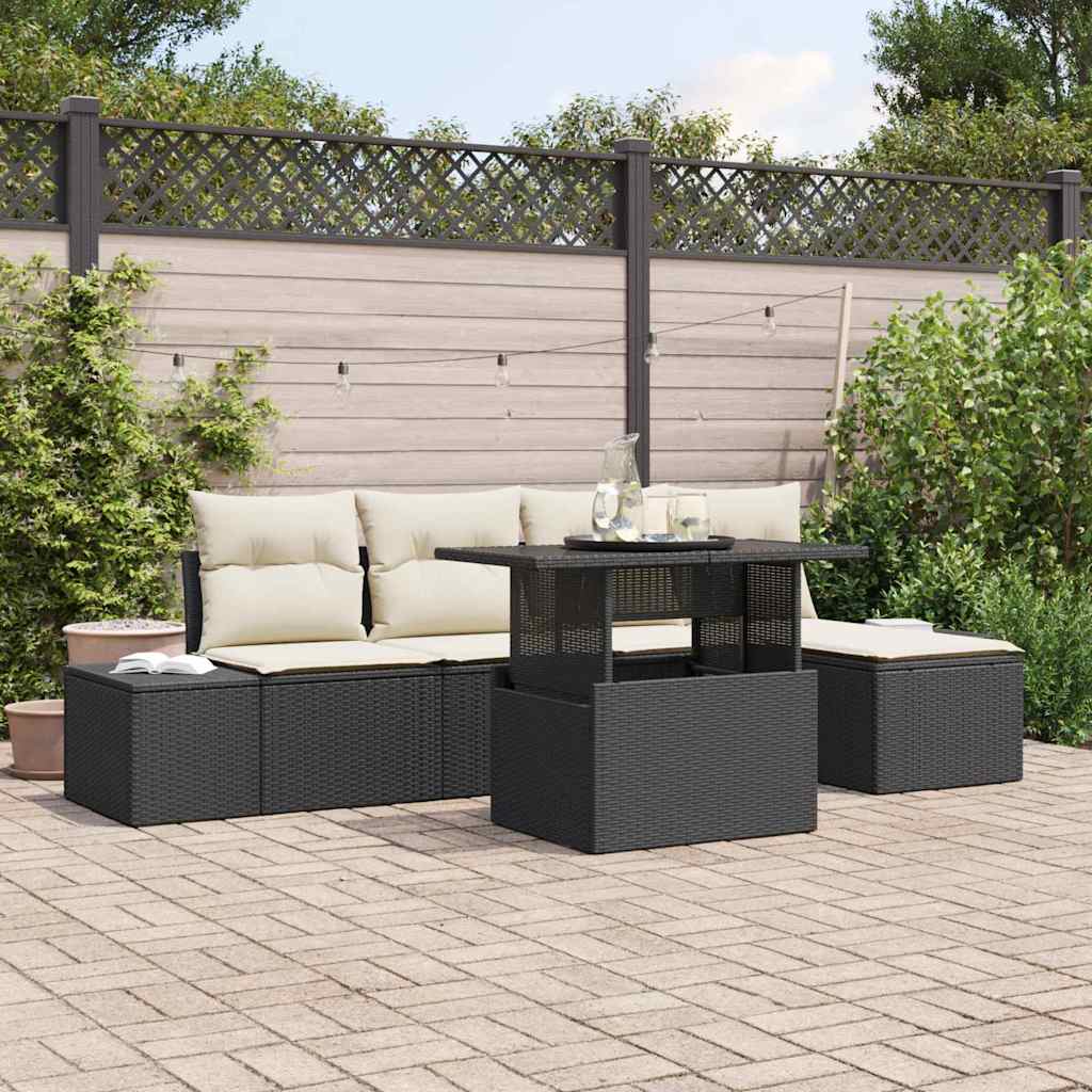 Set Divano da Giardino 6 pcs Nero e Crema polyrattan | homemem39