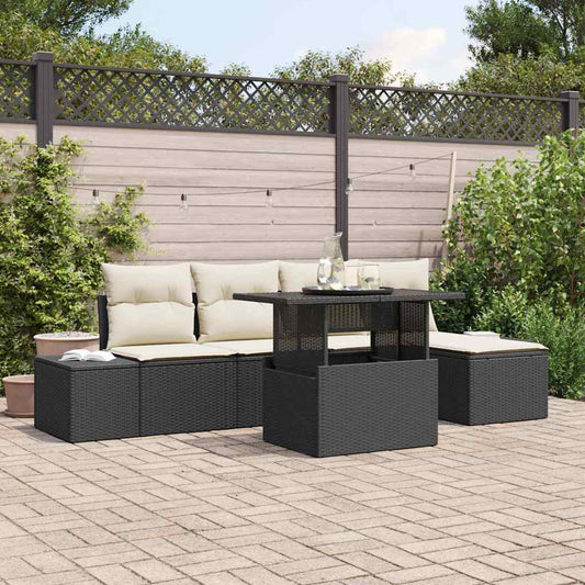 Set Divano da Giardino 6 pcs Nero e Crema polyrattan