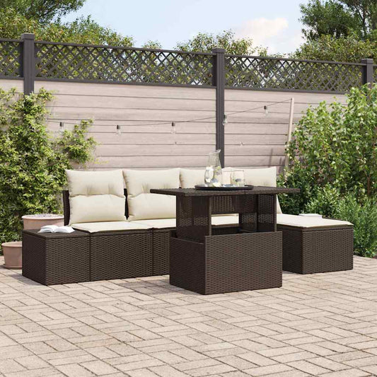 Set Divano da Giardino 6 pcs Marrone e Crema polyrattan