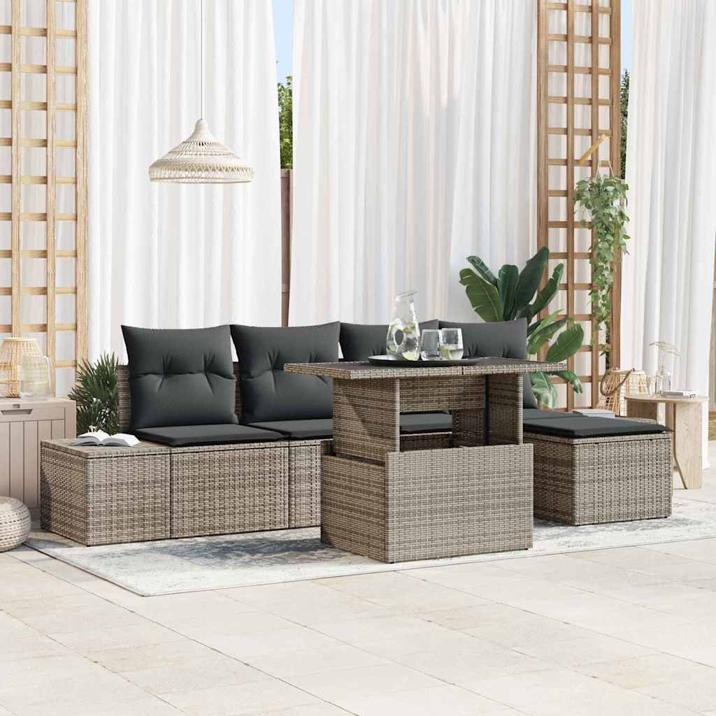 Set Divano da Giardino con cuscino 6 pcs Grigio polyrattan | homemem39