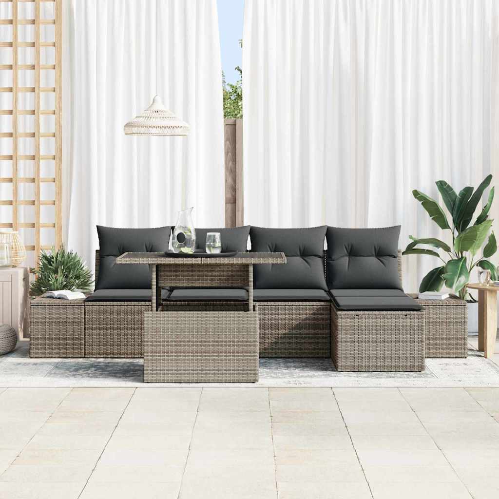 Set Divano da Giardino con cuscino 6 pcs Grigio polyrattan | homemem39