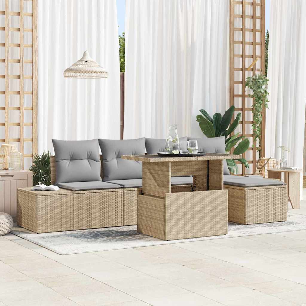 Set Divano da Giardino 6 pcs Beige e Grigio Chiaro polyrattan | homemem39