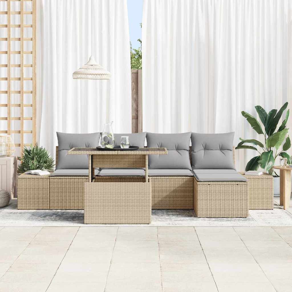 Set Divano da Giardino 6 pcs Beige e Grigio Chiaro polyrattan | homemem39
