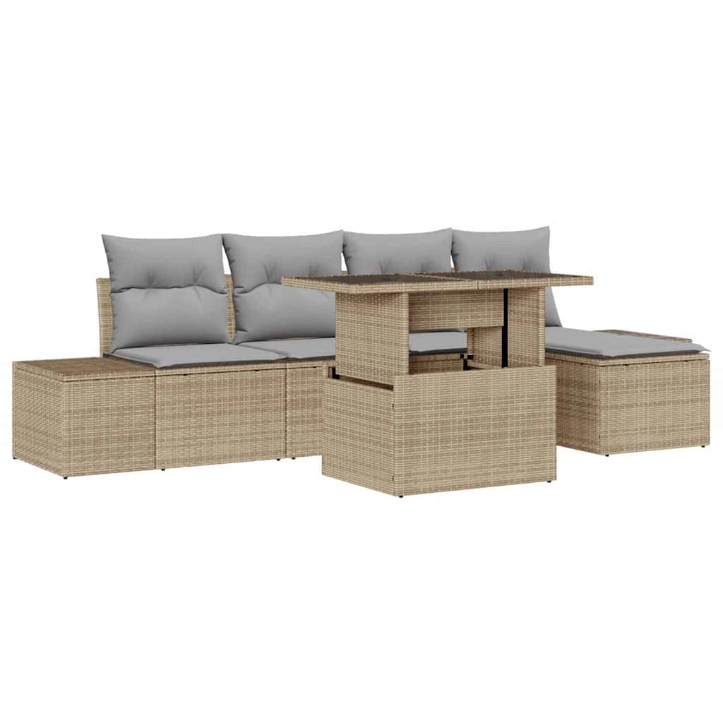 Set Divano da Giardino 6 pcs Beige e Grigio Chiaro polyrattan | homemem39