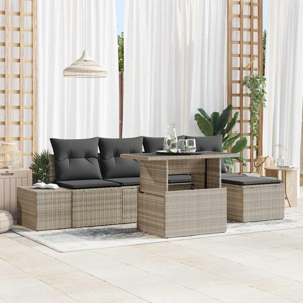 Set Divano da Giardino 6 pcs Grigio chiaro polyrattan | homemem39