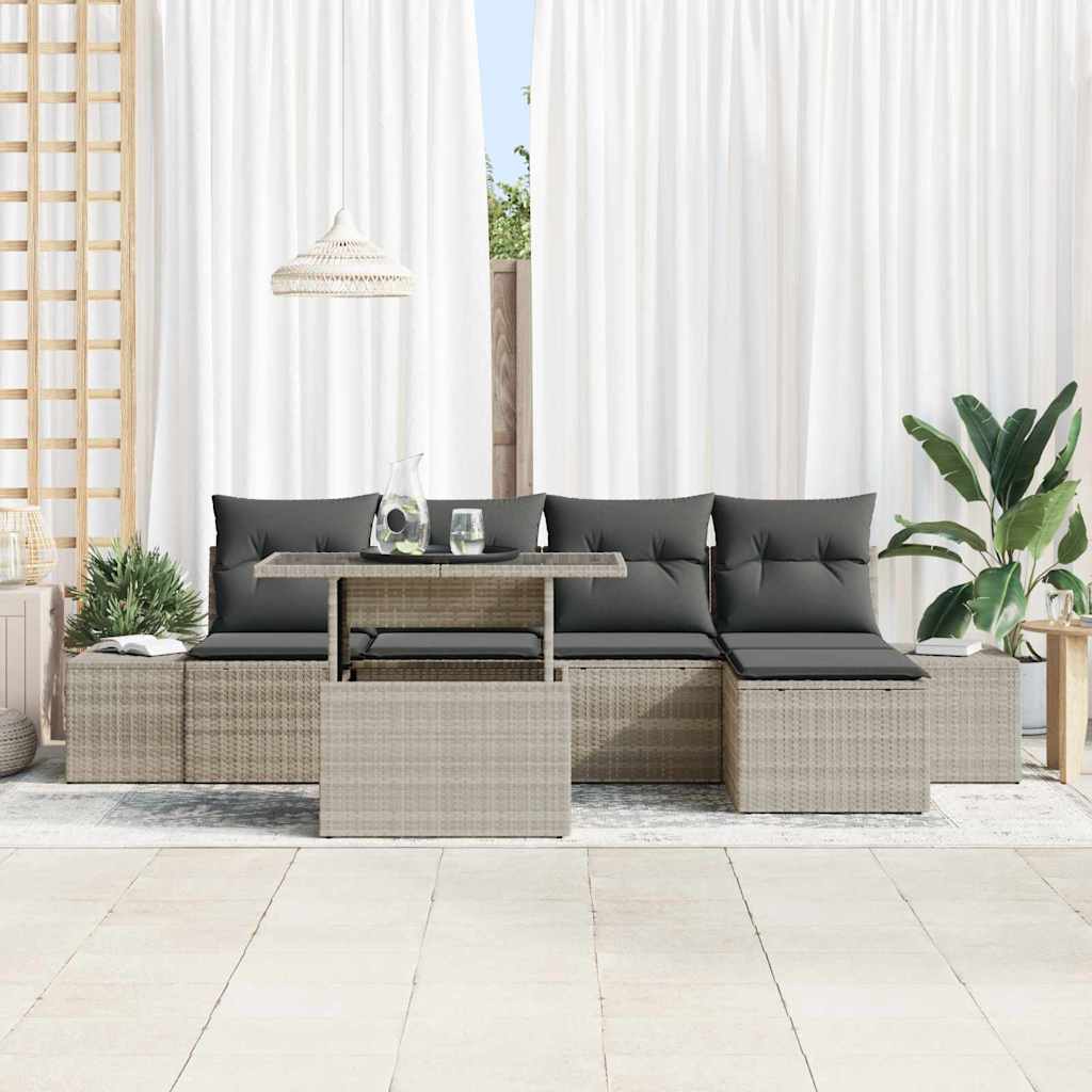 Set Divano da Giardino 6 pcs Grigio chiaro polyrattan | homemem39