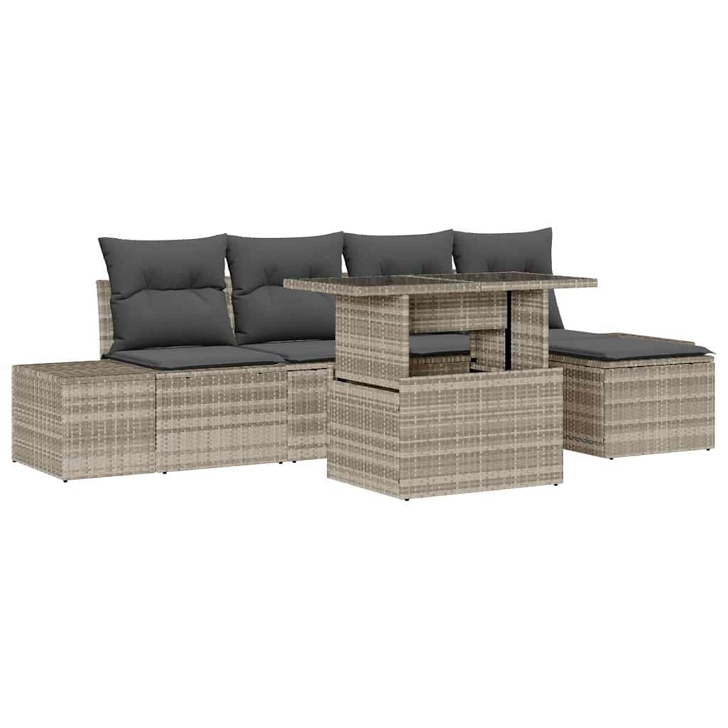 Set Divano da Giardino 6 pcs Grigio chiaro polyrattan | homemem39