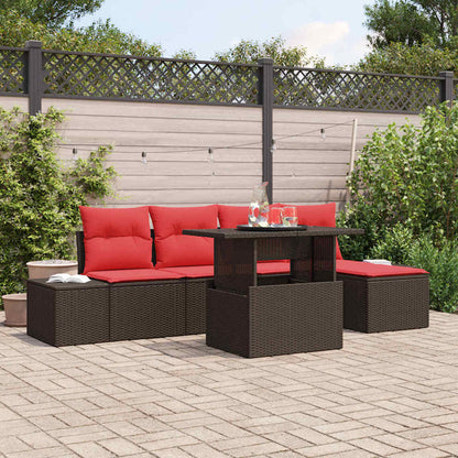 Set Divano da Giardino 6 pcs Marrone e Rosso polyrattan | homemem39