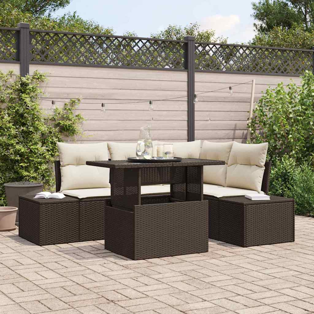 Set Divano da Giardino 5 pcs Marrone e Crema polyrattan | homemem39
