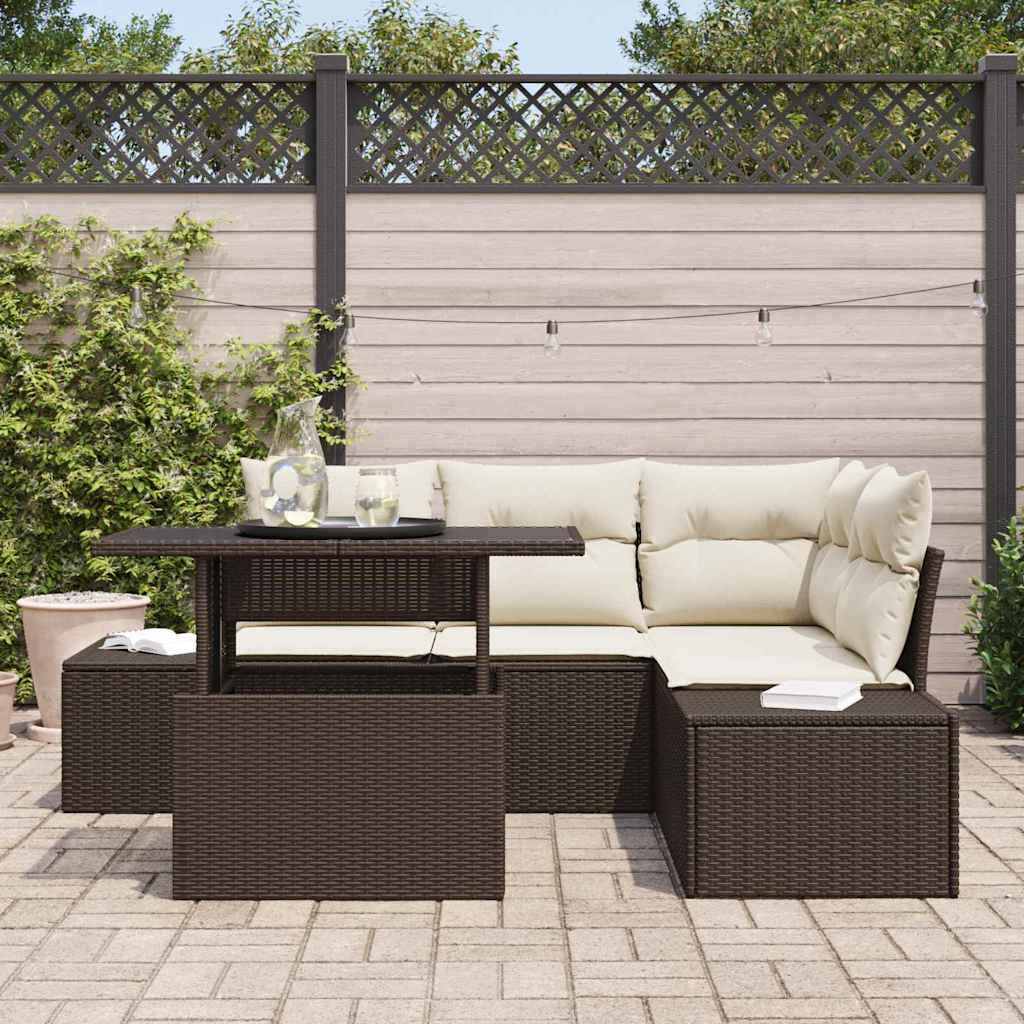 Set Divano da Giardino 5 pcs Marrone e Crema polyrattan | homemem39