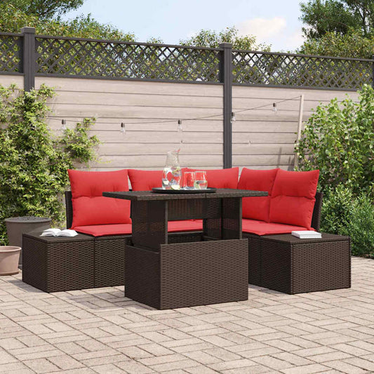Set Divano da Giardino 6 pz 4-Numero di posti Marrone e Rosso | homemem39