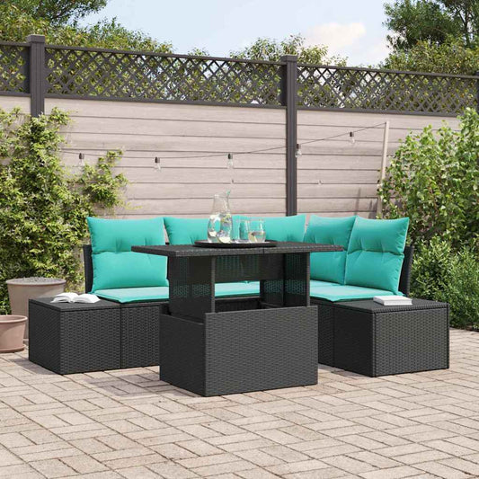 Set Divano da Giardino 6 pz 4-Numero di posti Nero e Blu | homemem39