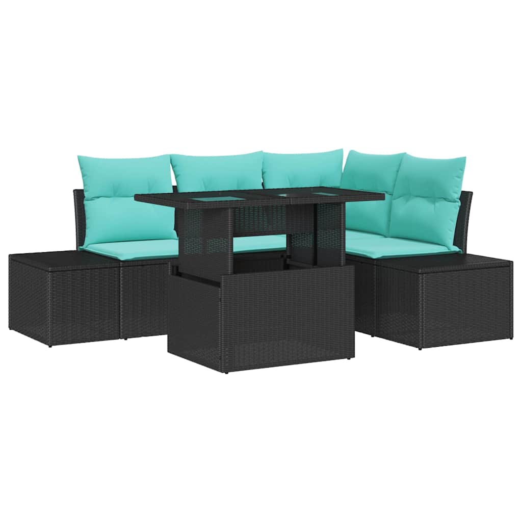 Set Divano da Giardino 6 pz 4-Numero di posti Nero e Blu | homemem39