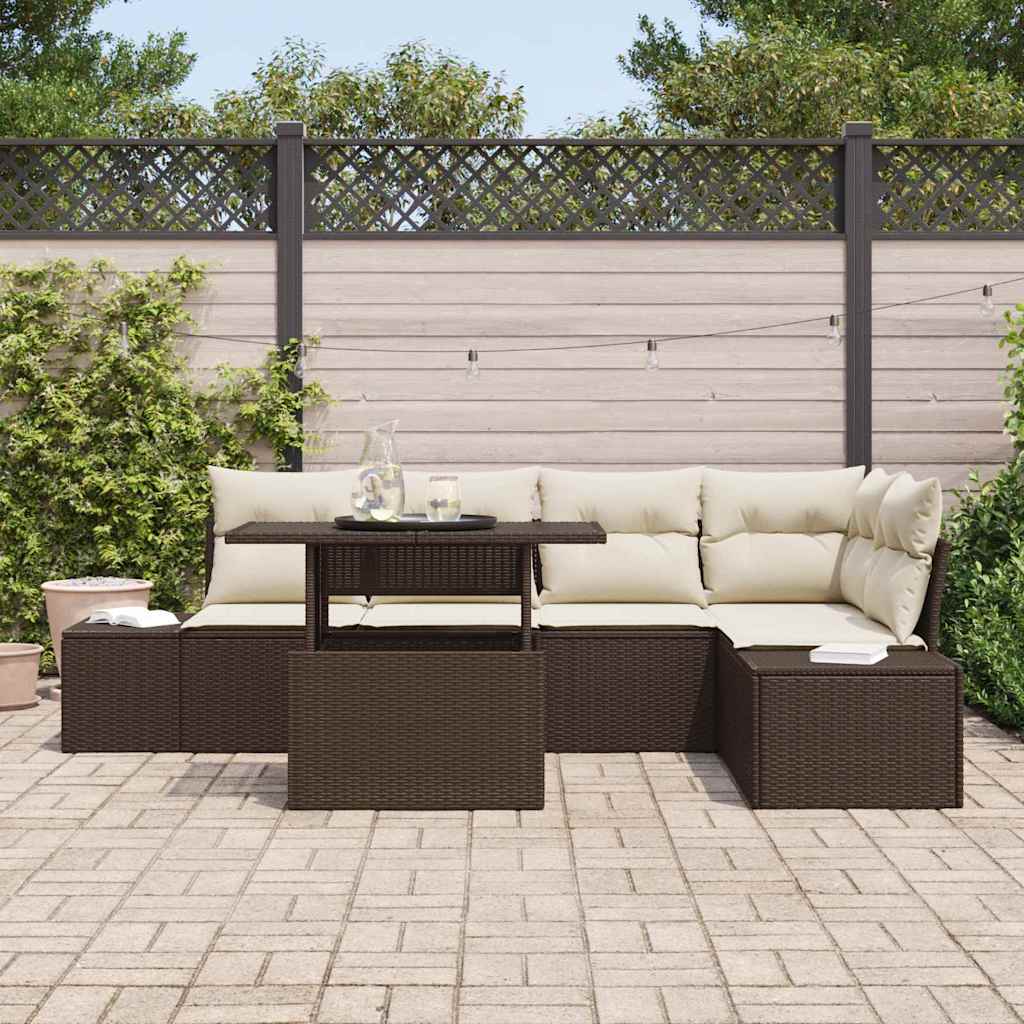 Set Divano da Giardino con cuscino 6 pcs Marrone Poly Rattan