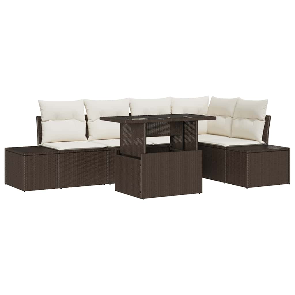 Set Divano da Giardino con cuscino 6 pcs Marrone Poly Rattan | homemem39