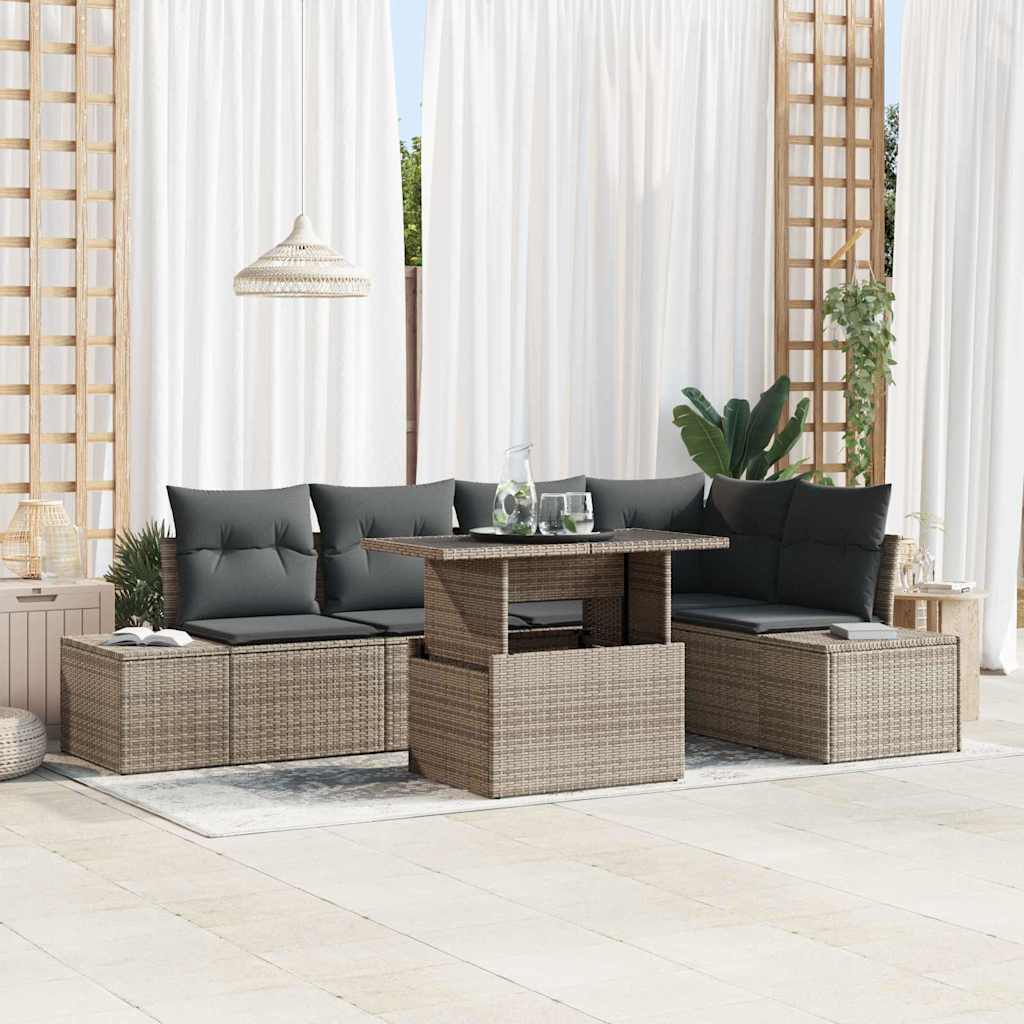 Set Divano da Giardino con cuscino 6 pcs Grigio Poly Rattan | homemem39