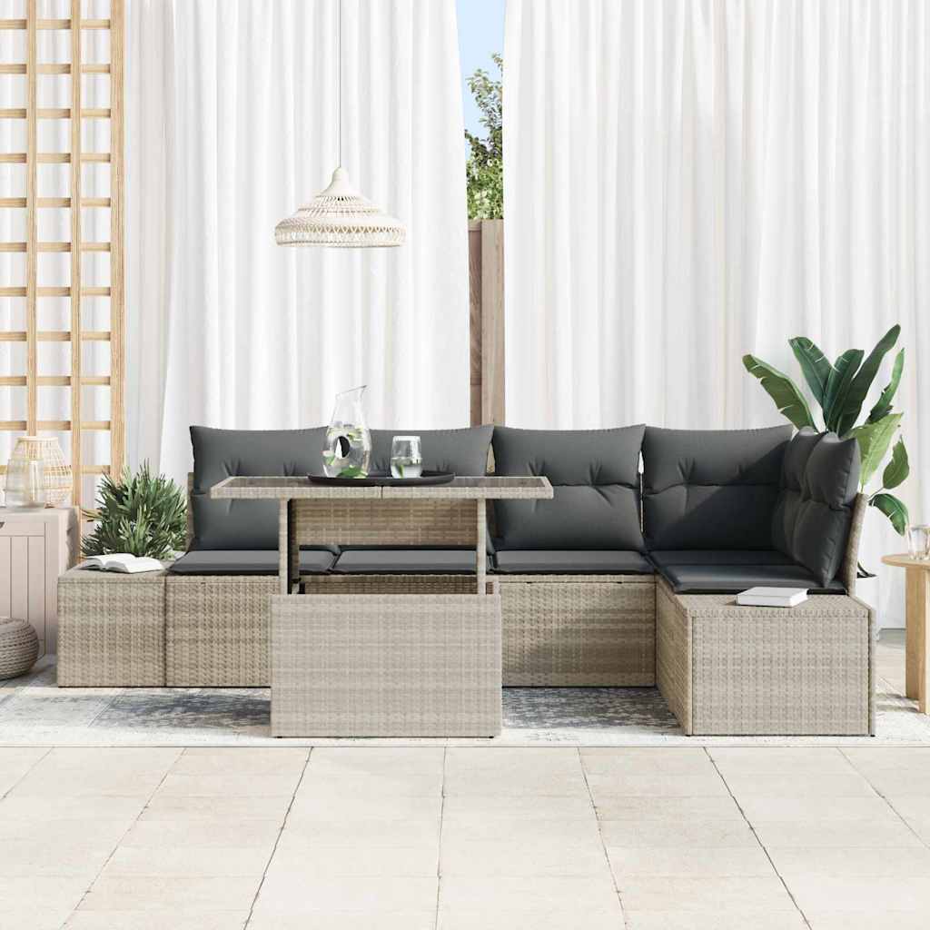 Set Divano da Giardino 6 pcs Grigio chiaro Poly Rattan | homemem39