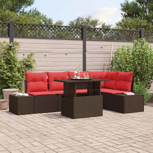 Set Divano da Giardino 6 pz 5-Numero di posti Marrone e Rosso | homemem39