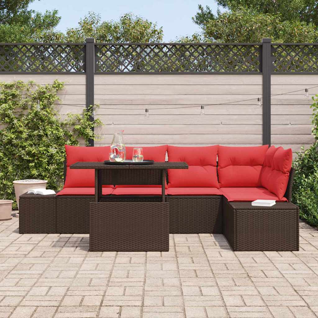 Set Divano da Giardino con cuscino 6 pcs Marrone e rosso | homemem39