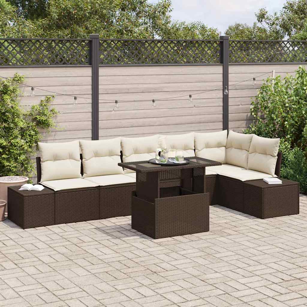 Set Divano da Giardino con cuscino 7 pcs Marrone e crema | homemem39
