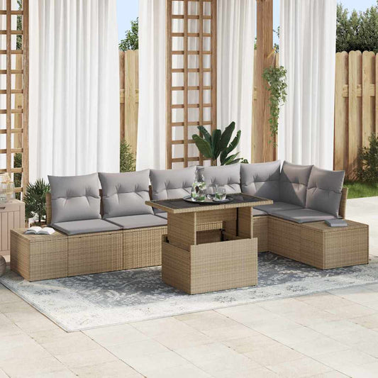 Set Divano da Giardino 7 pcs Beige e Grigio Chiaro polyrattan