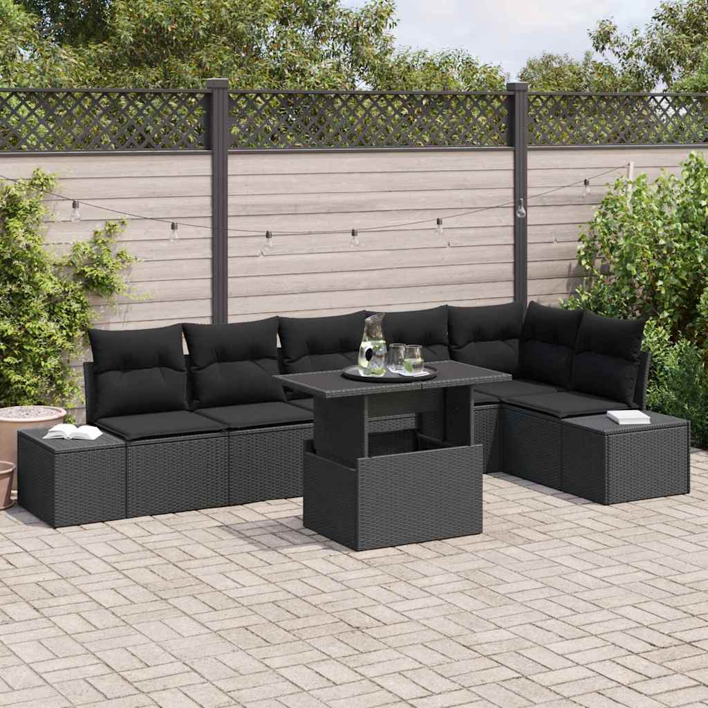 Set Divano da Giardino con cuscino con archiviazione 7 pcs Nero | homemem39