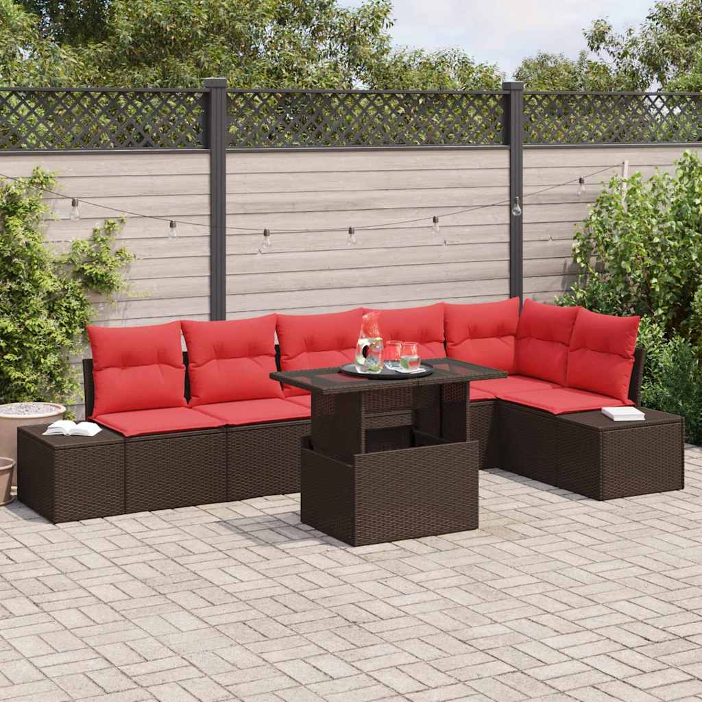 Set Divano da Giardino 7 pcs Marrone e Rosso polyrattan | homemem39