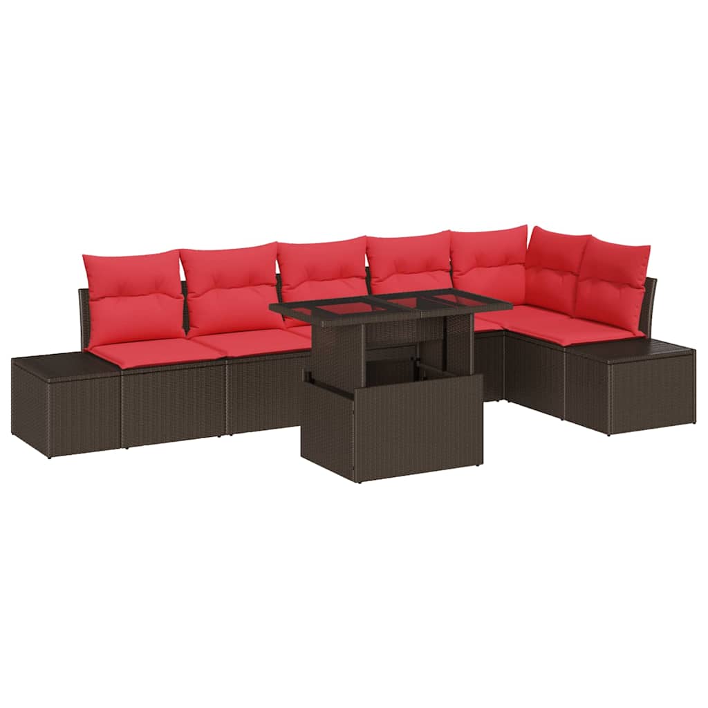 Set Divano da Giardino 7 pcs Marrone e Rosso polyrattan | homemem39