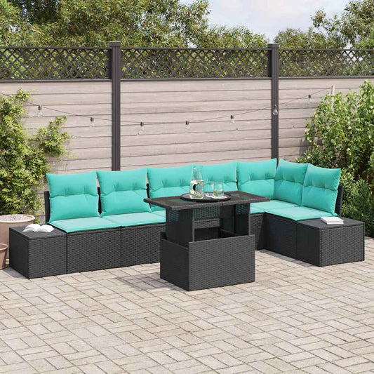 Set Divano da Giardino 7 pz 6-Numero di posti Nero e Blu