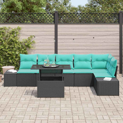 Set Divano da Giardino 7 pz 6-Numero di posti Nero e Blu