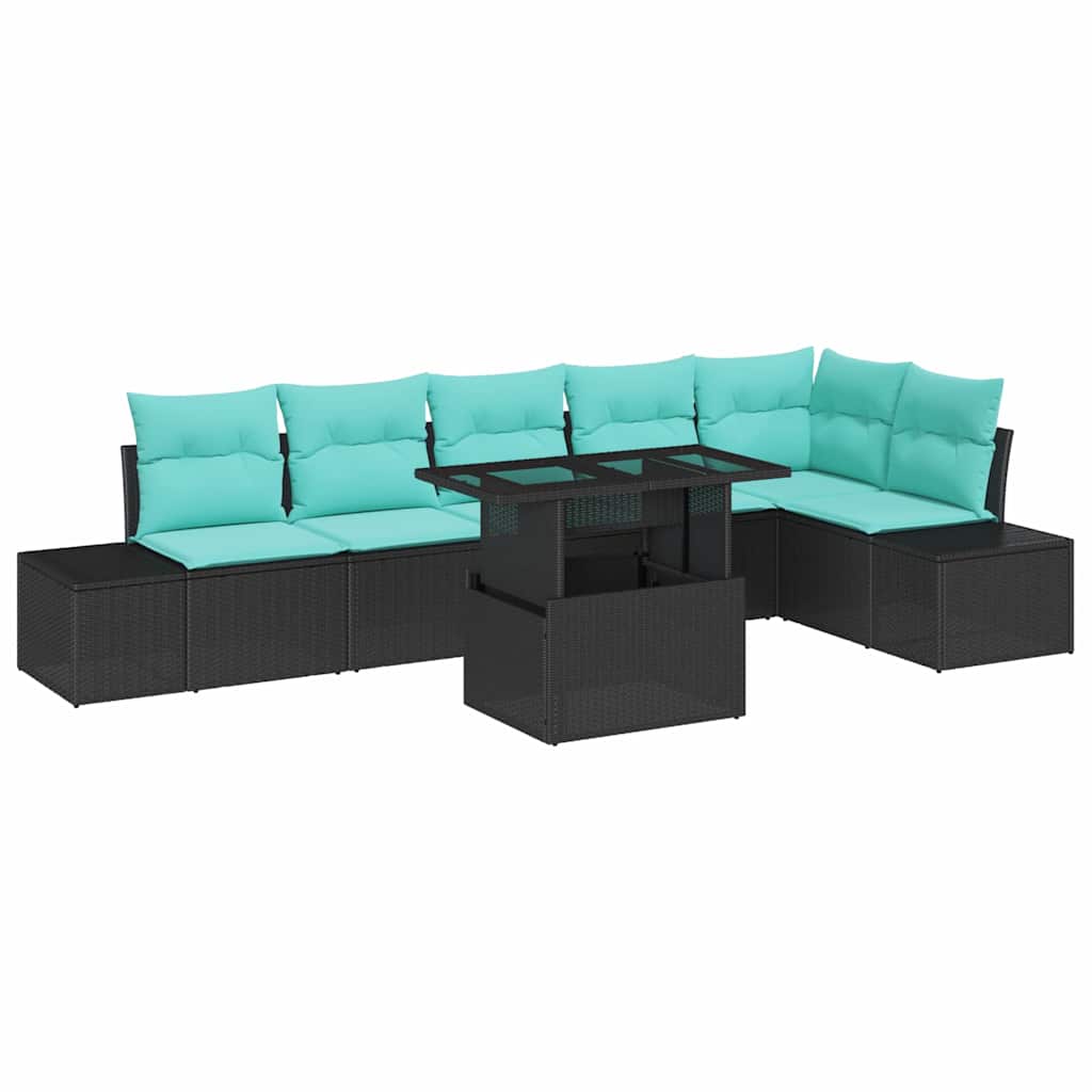 Set Divano da Giardino 7 pz 6-Numero di posti Nero e Blu
