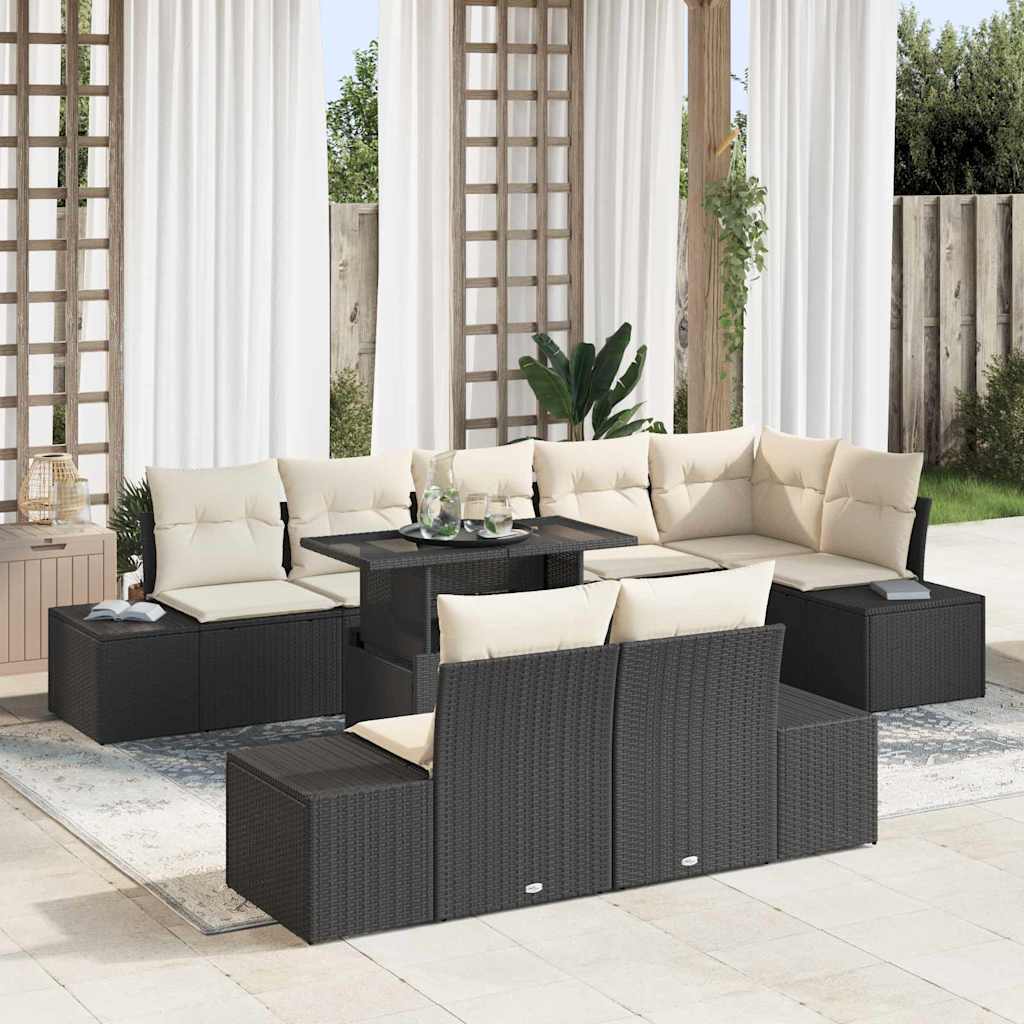 Set Divano da Giardino con cuscino 9 pcs Nero e crema | homemem39
