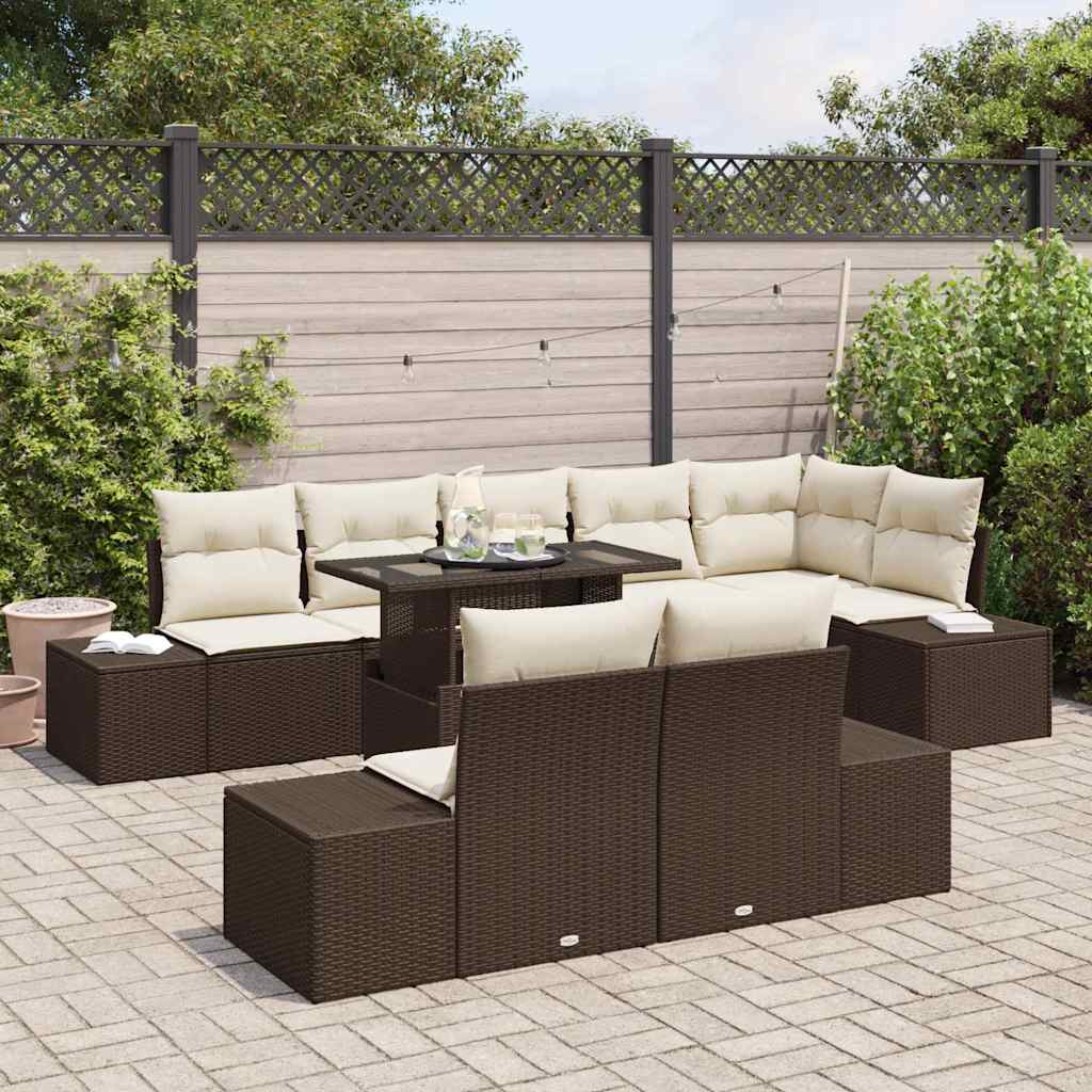 Set Divano da Giardino 9 pcs Marrone e Crema polyrattan | homemem39