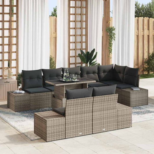 Set Divano da Giardino con cuscino 9 pcs Grigio polyrattan