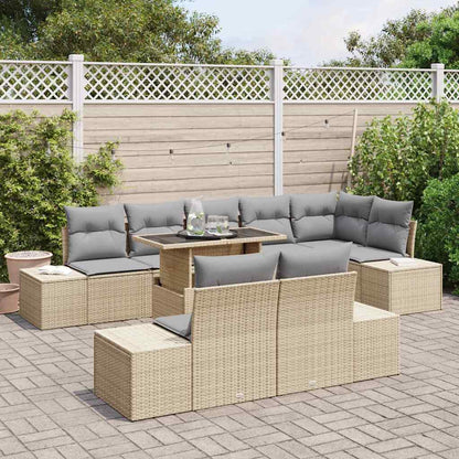 Set Divano da Giardino 9 pcs Beige e Grigio Chiaro polyrattan | homemem39