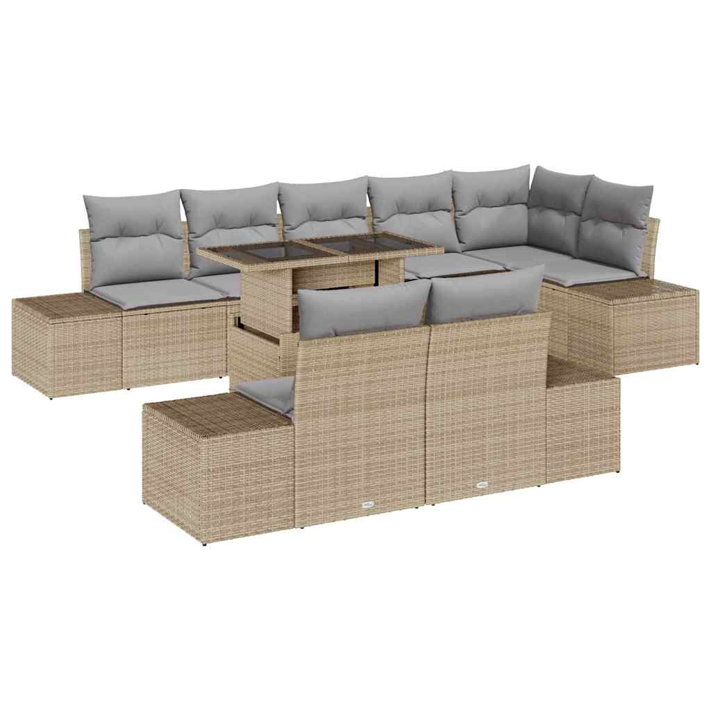 Set Divano da Giardino 9 pcs Beige e Grigio Chiaro polyrattan | homemem39