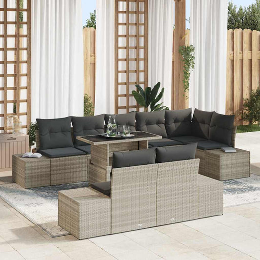 Set Divano da Giardino 9 pcs Grigio chiaro polyrattan