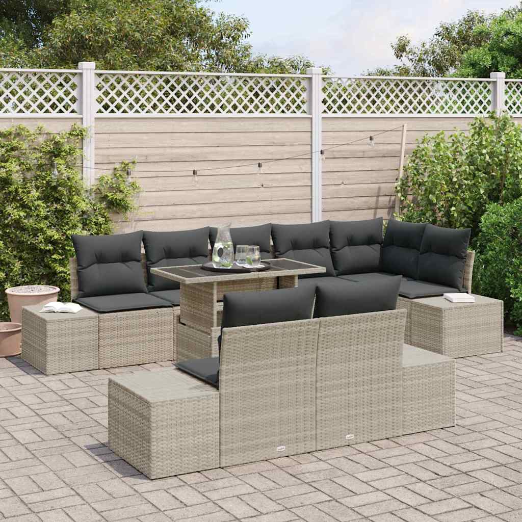 Set Divano da Giardino 9 pcs Grigio chiaro polyrattan