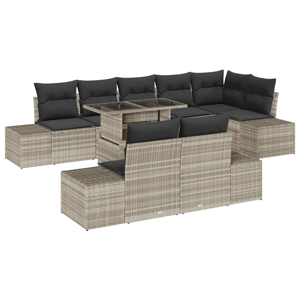 Set Divano da Giardino 9 pcs Grigio chiaro polyrattan
