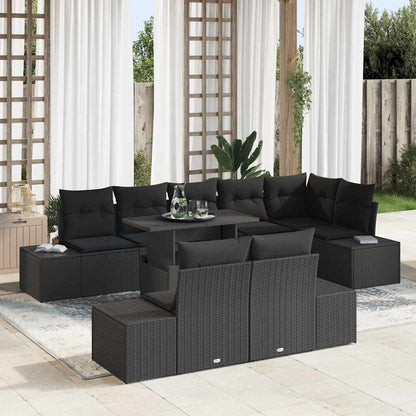 Set Divano da Giardino con cuscino 9 pcs Nero polyrattan | homemem39