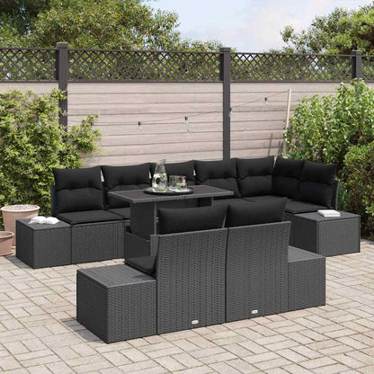 Set Divano da Giardino con cuscino 9 pcs Nero polyrattan | homemem39