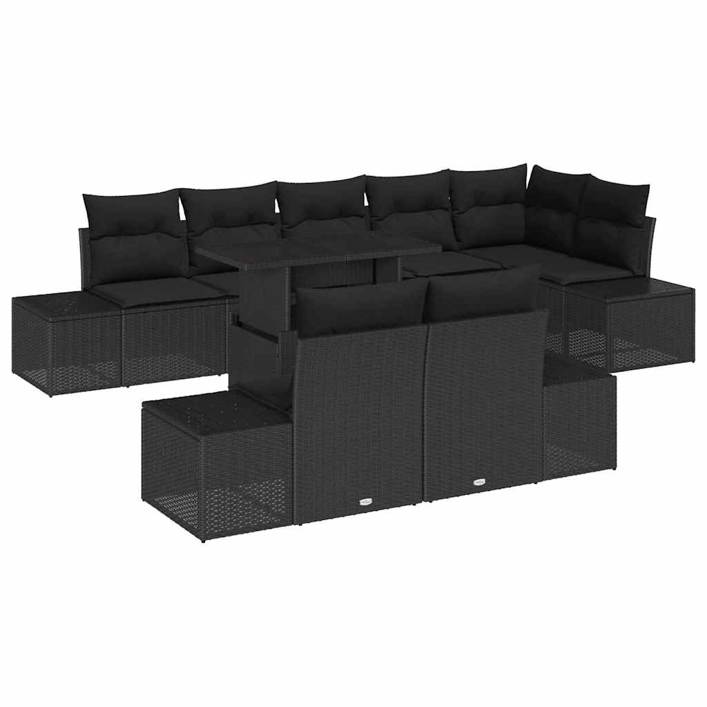 Set Divano da Giardino con cuscino 9 pcs Nero polyrattan | homemem39