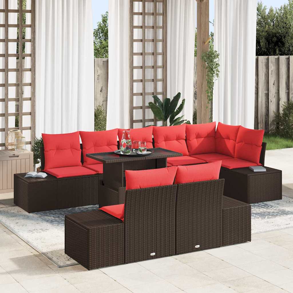 Set Divano da Giardino 9 pcs Marrone e Rosso polyrattan | homemem39