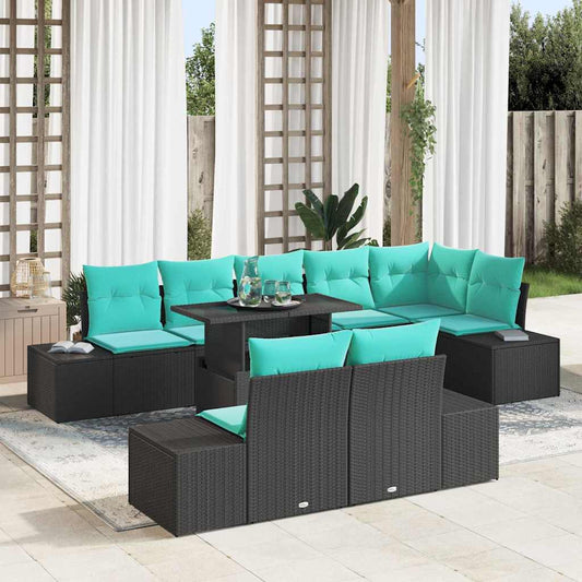 Set Divano da Giardino 9 pz 8-Numero di posti Nero e Blu | homemem39