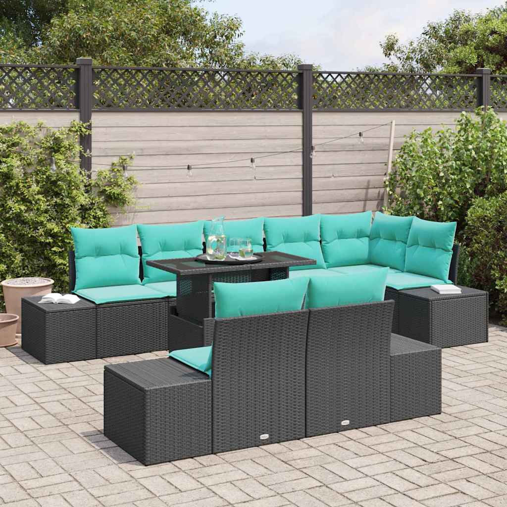Set Divano da Giardino 9 pz 8-Numero di posti Nero e Blu | homemem39