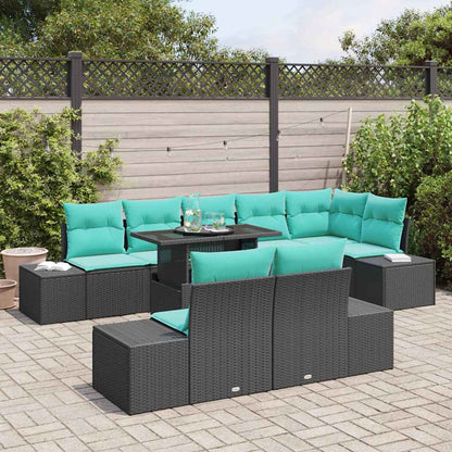 Set Divano da Giardino 9 pz 8-Numero di posti Nero e Blu | homemem39