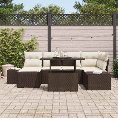 Set Divano da Giardino con cuscino 7 pcs Marrone e crema | homemem39