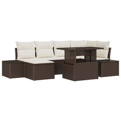 Set Divano da Giardino con cuscino 7 pcs Marrone e crema | homemem39