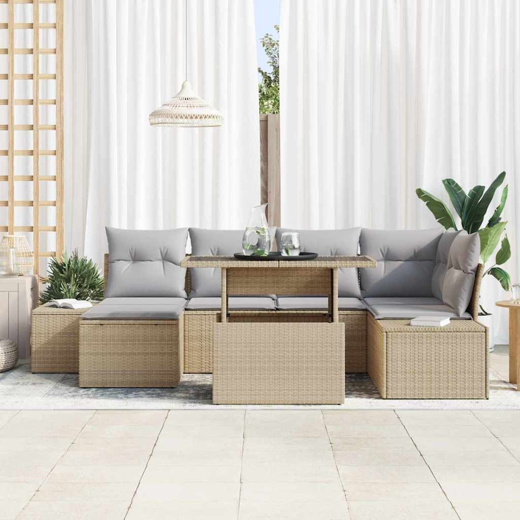 Set Divano da Giardino 7 pz Beige e Grigio Chiaro polyrattan | homemem39