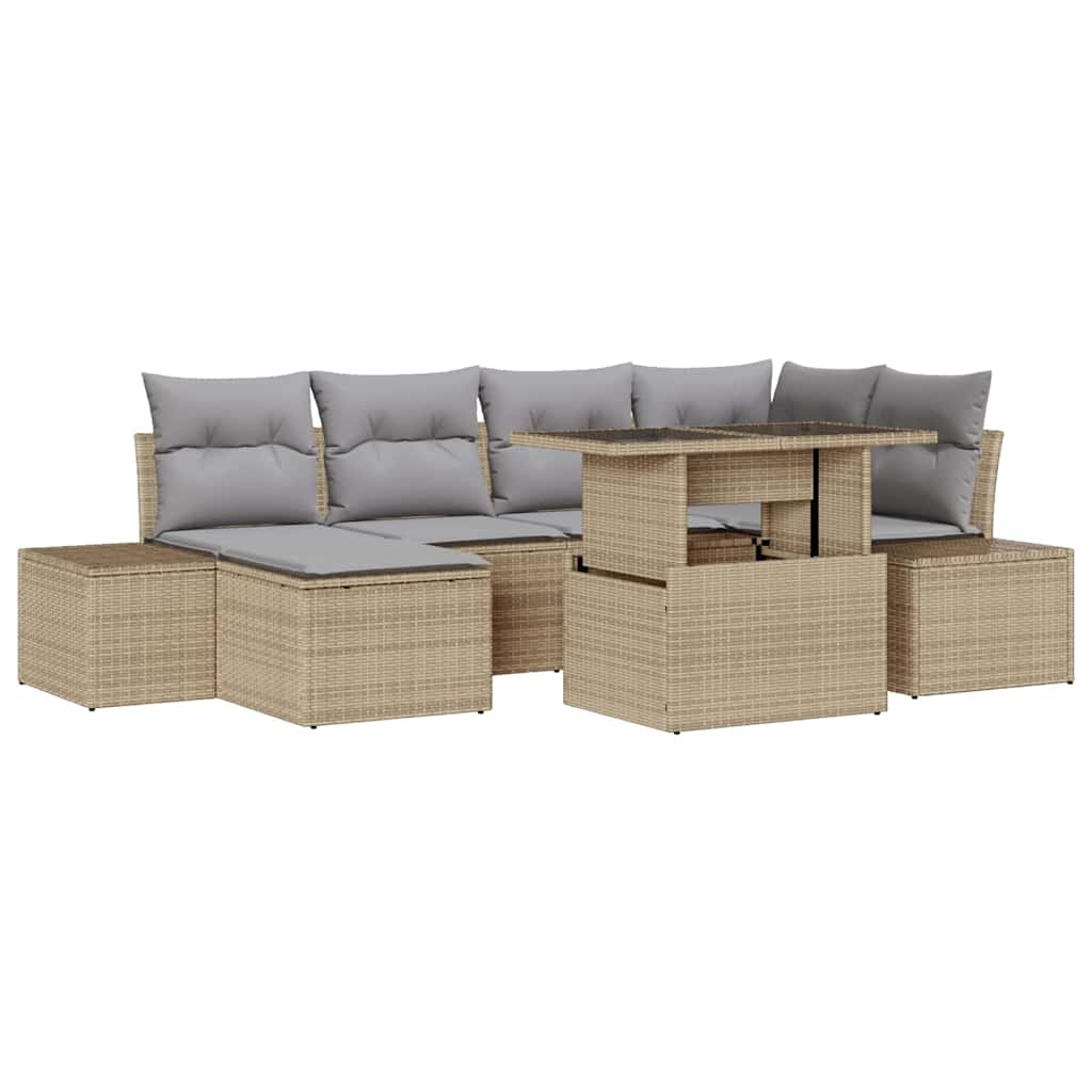 Set Divano da Giardino 7 pz Beige e Grigio Chiaro polyrattan | homemem39